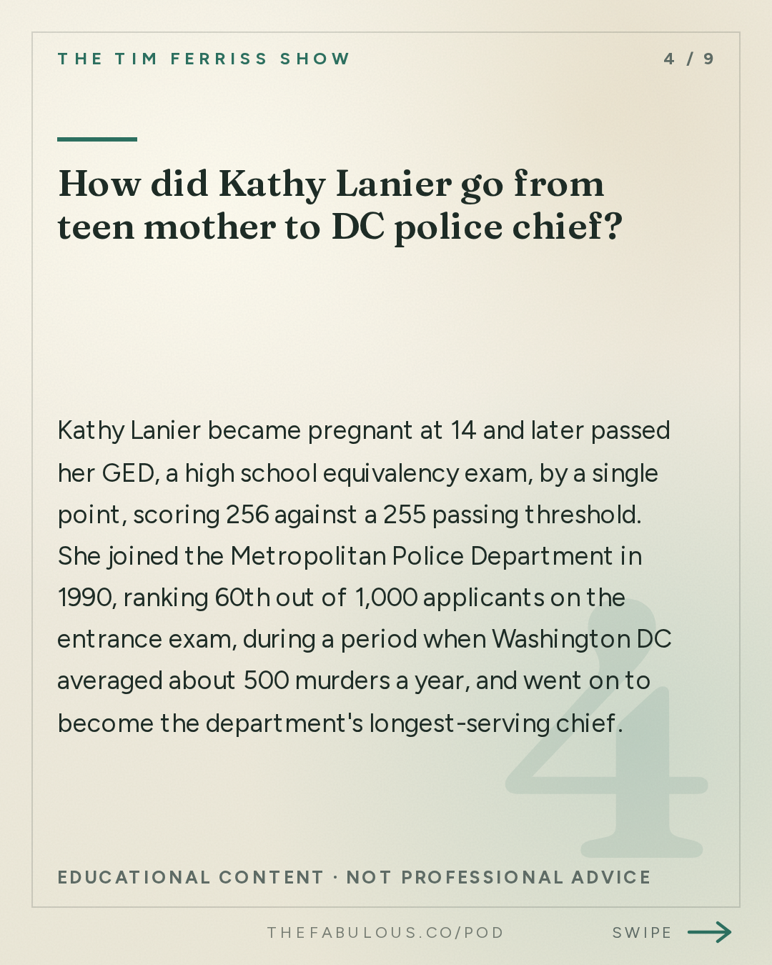 How did Kathy Lanier go from teen mother to DC police chief? — The Tim Ferriss Show: #881: Tales of Overcoming The Odds, and How to Turn Losses Into Wins  — Tim McGraw, Terry Crews, Dax Shepard, and More