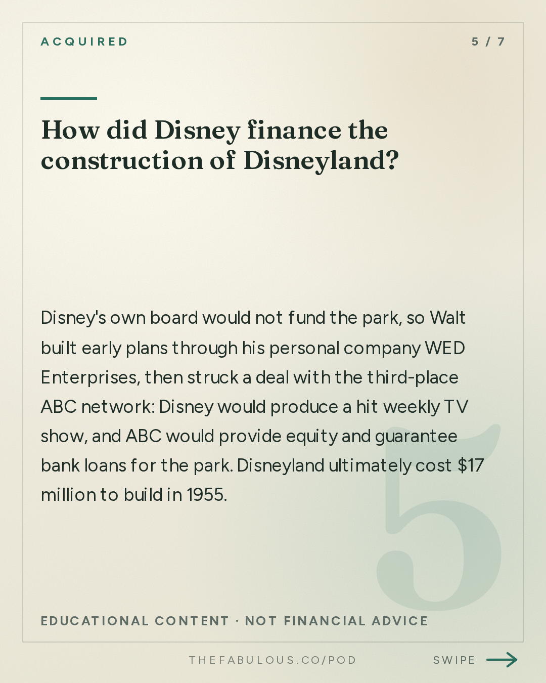 How did Disney finance the construction of Disneyland? — Acquired: The Walt Disney Company