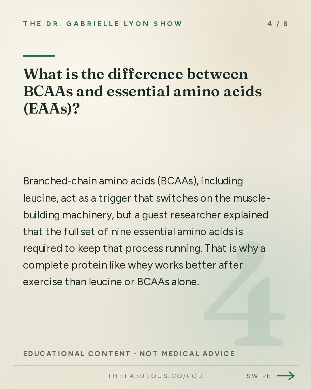 What is the difference between BCAAs and essential amino acids (EAAs)? — The Dr. Gabrielle Lyon Show: Essential Amino Acids Explained: Protein Quality, Leucine, BCAAs and How Much You Need