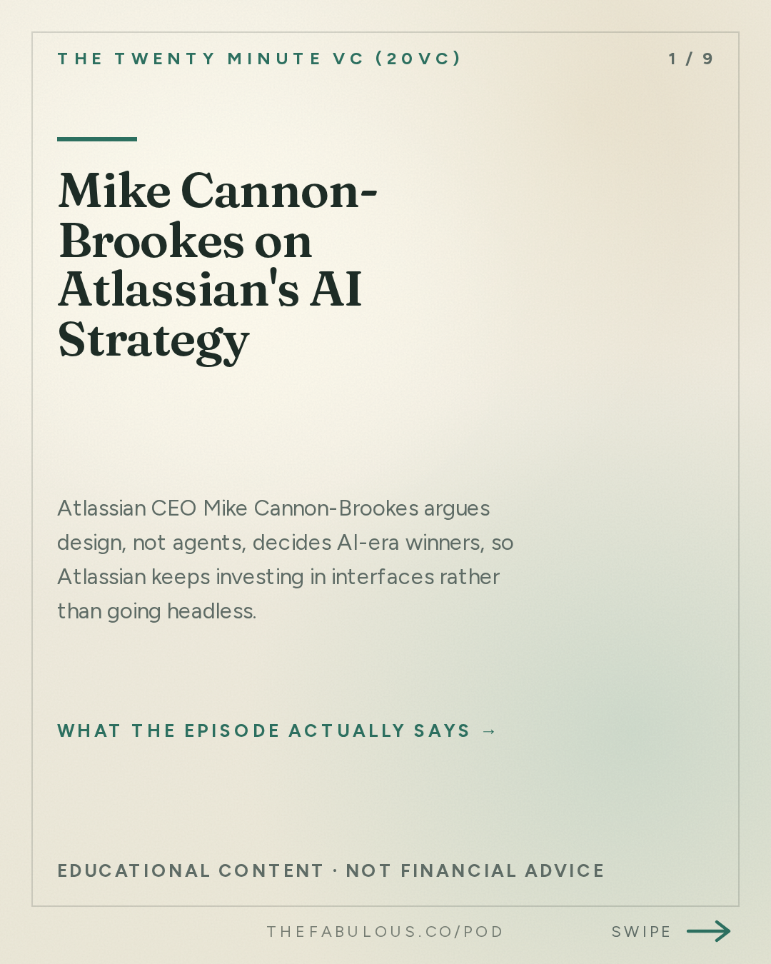 Mike Cannon-Brookes on Atlassian's AI Strategy — The Twenty Minute VC (20VC): Venture Capital | Startup Funding | The Pitch: 20VC: Atlassian CEO on Why Agents Won't Replace Interfaces | Why Enterprises Won't Trust Chinese Models | Why The Jury Is Still Out On The Benefits of Specialised Models with Mike Cannon-Brookes