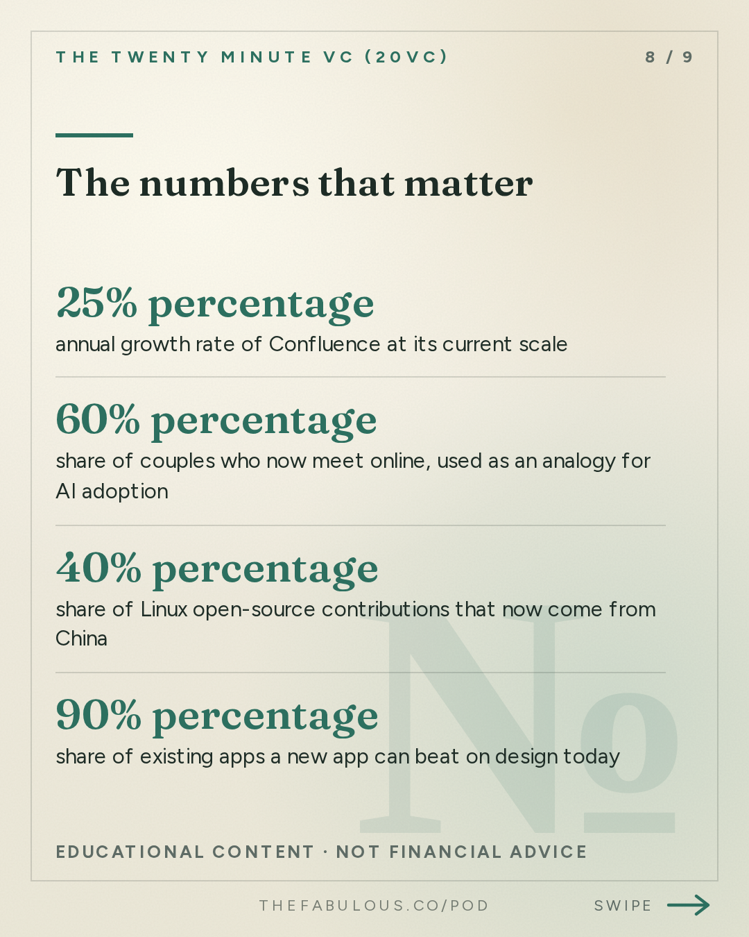 The numbers that matter — The Twenty Minute VC (20VC): Venture Capital | Startup Funding | The Pitch: 20VC: Atlassian CEO on Why Agents Won't Replace Interfaces | Why Enterprises Won't Trust Chinese Models | Why The Jury Is Still Out On The Benefits of Specialised Models with Mike Cannon-Brookes