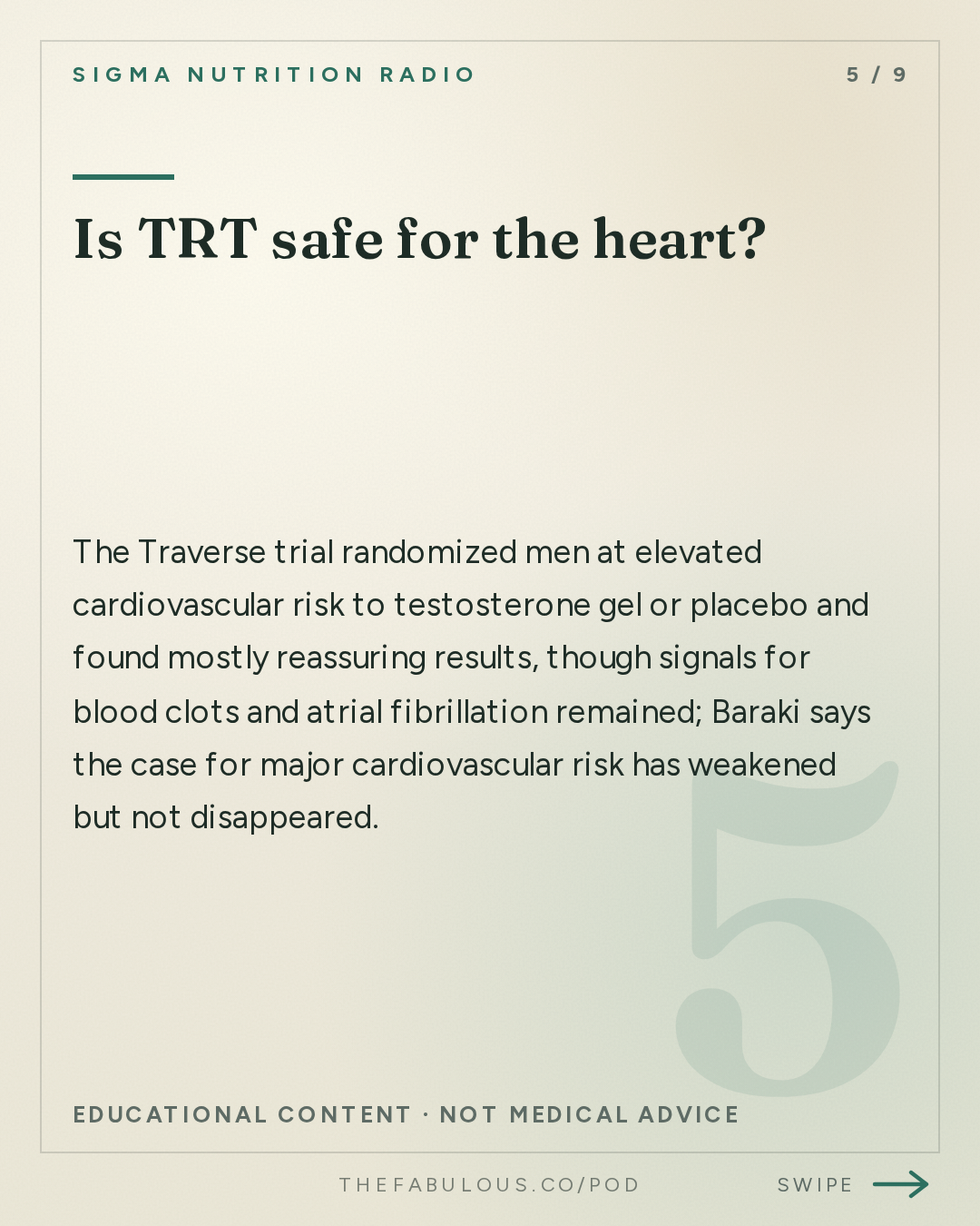 Is TRT safe for the heart? — Sigma Nutrition Radio: #623: Testosterone Testing: What Do the Results Mean? When Does TRT Help? – Austin Baraki, MD
