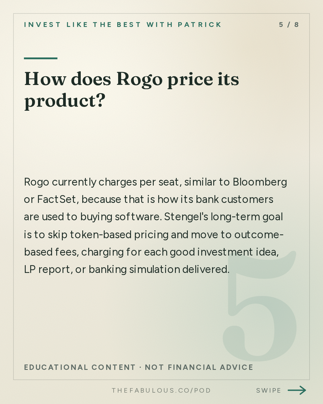 How does Rogo price its product? — Invest Like the Best with Patrick O'Shaughnessy: Gabe Stengel - Building Investing Superintelligence - [Invest Like the Best, EP.492]