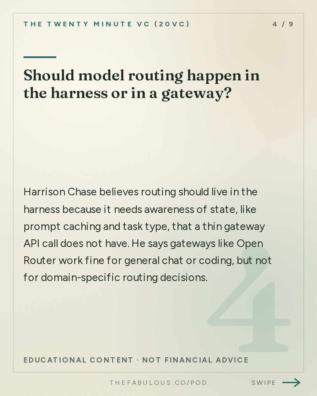Should model routing happen in the harness or in a gateway? — The Twenty Minute VC (20VC): Venture Capital | Startup Funding | The Pitch: 20VC: Horizontal vs Vertical Agents: Who Wins | Model Routing: Commodity or Increasing in Value | The Future of the Inference Market | Why Founders Should Take Discounts for Tier 1 Firms with Harrison Chase, LangChain