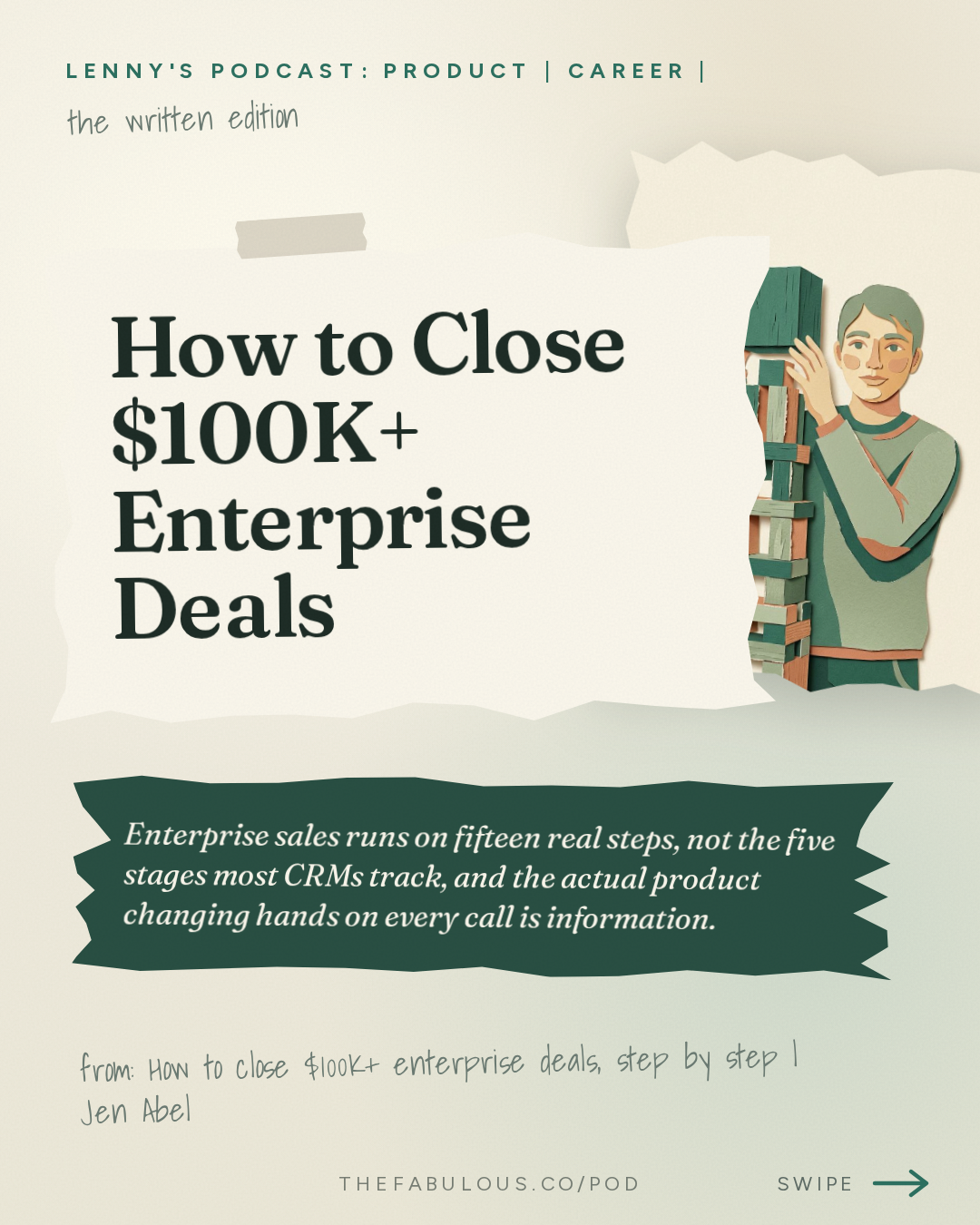How to Close $100K+ Enterprise Deals — Lenny's Podcast: Product | Career | Growth: How to close $100K+ enterprise deals, step by step | Jen Abel