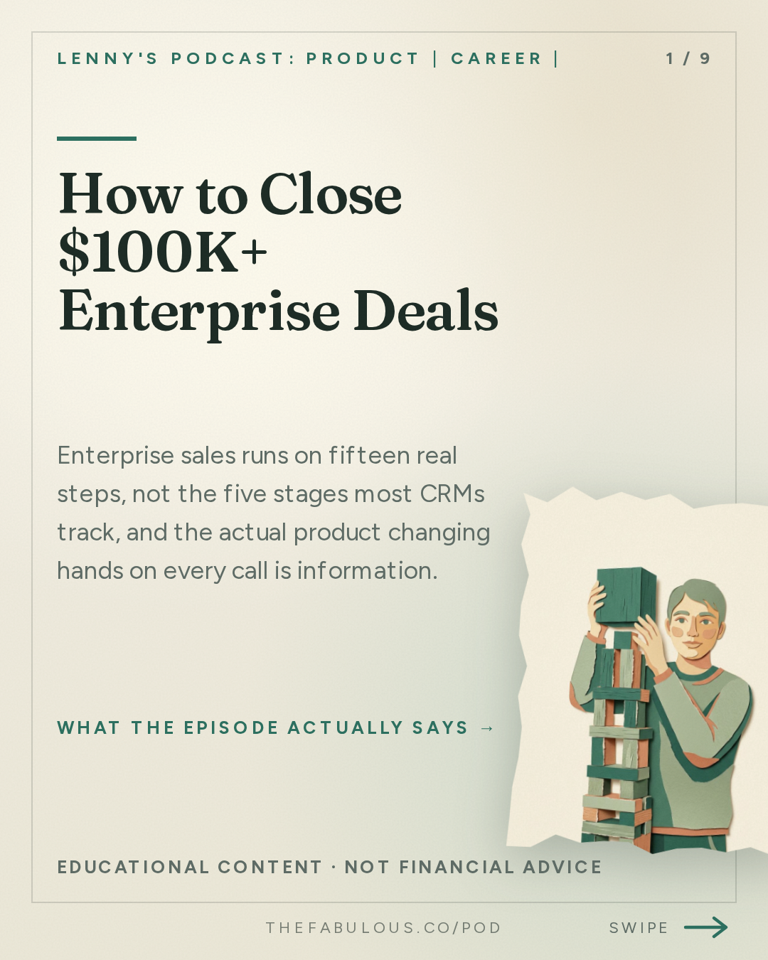 How to Close $100K+ Enterprise Deals — Lenny's Podcast: Product | Career | Growth: How to close $100K+ enterprise deals, step by step | Jen Abel