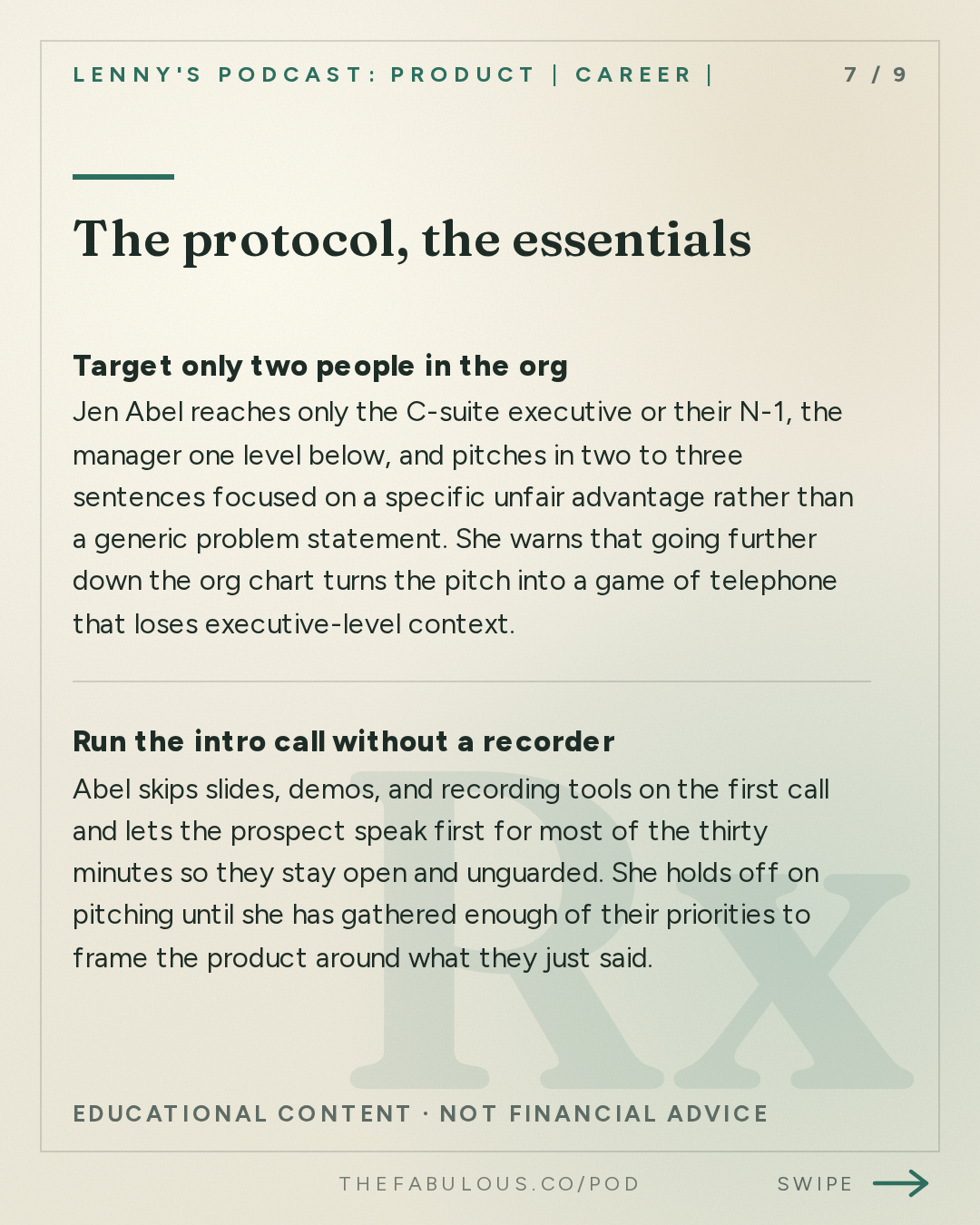 The protocol, the essentials — Lenny's Podcast: Product | Career | Growth: How to close $100K+ enterprise deals, step by step | Jen Abel