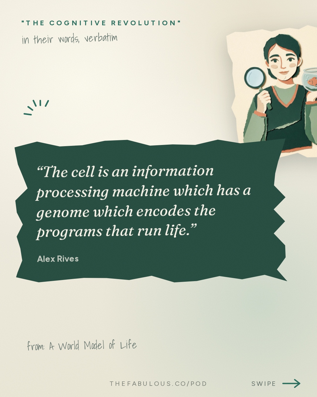 The cell is an information processing machine which has a genome which encodes the programs that run life. — "The Cognitive Revolution" : A World Model of Life: Biohub's Alex Rives on Virtual Cells, Measurement, & the $1.8B Data Push