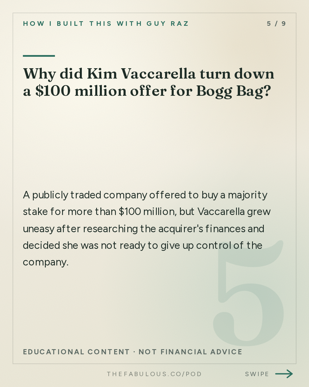 Why did Kim Vaccarella turn down a $100 million offer for Bogg Bag? — How I Built This with Guy Raz: Bogg Bag: Kim Vaccarella. The $100 Million Business She Almost Abandoned