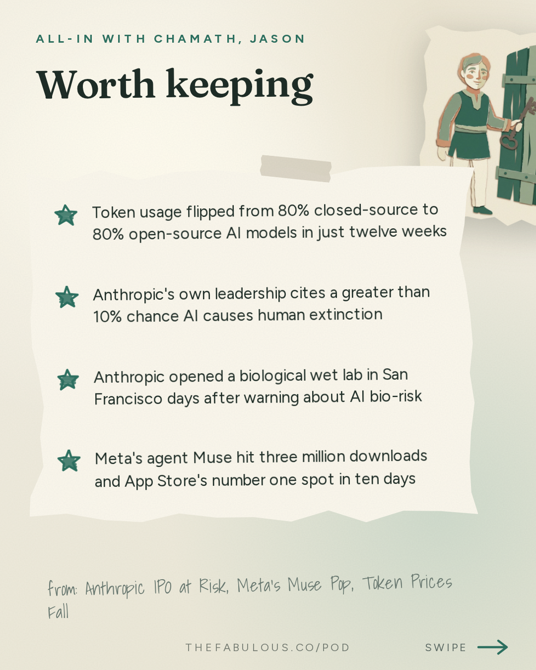 Worth keeping — All-In with Chamath, Jason, Sacks & Friedberg: Anthropic IPO at Risk, Meta's Muse Pop, Token Prices Fall, Open Source Gains Share, Alignment Fails