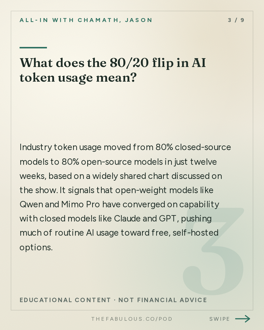 What does the 80/20 flip in AI token usage mean? — All-In with Chamath, Jason, Sacks & Friedberg: Anthropic IPO at Risk, Meta's Muse Pop, Token Prices Fall, Open Source Gains Share, Alignment Fails