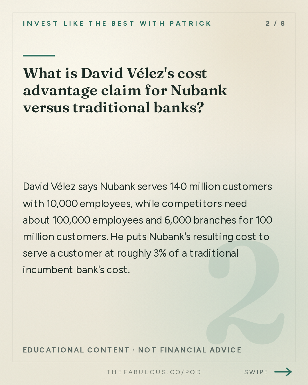 What is David Vélez's cost advantage claim for Nubank versus traditional banks? — Invest Like the Best with Patrick O'Shaughnessy: David Vélez - Building Nubank and the Future of Global Banking - [Invest Like the Best, EP.495]