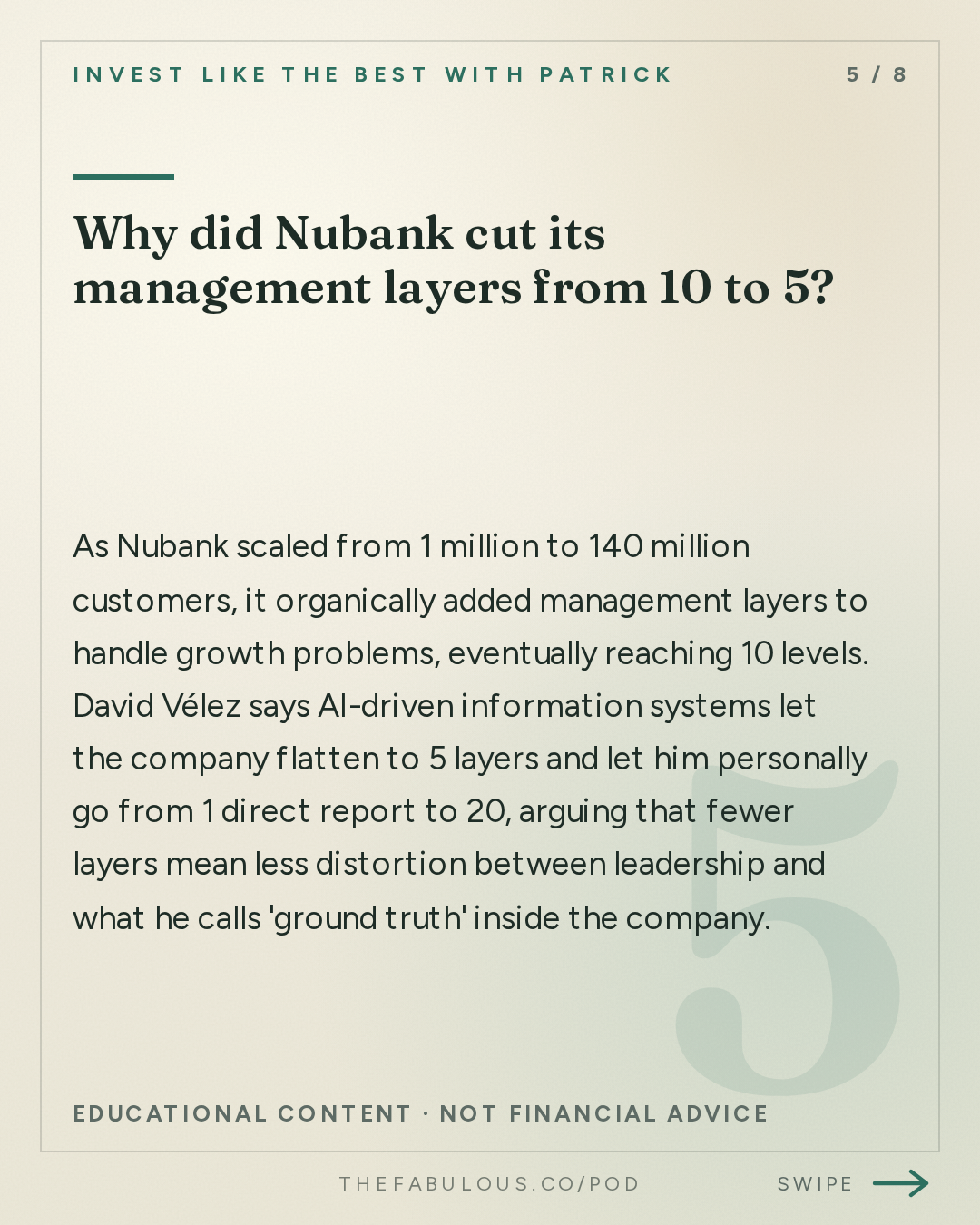 Why did Nubank cut its management layers from 10 to 5? — Invest Like the Best with Patrick O'Shaughnessy: David Vélez - Building Nubank and the Future of Global Banking - [Invest Like the Best, EP.495]