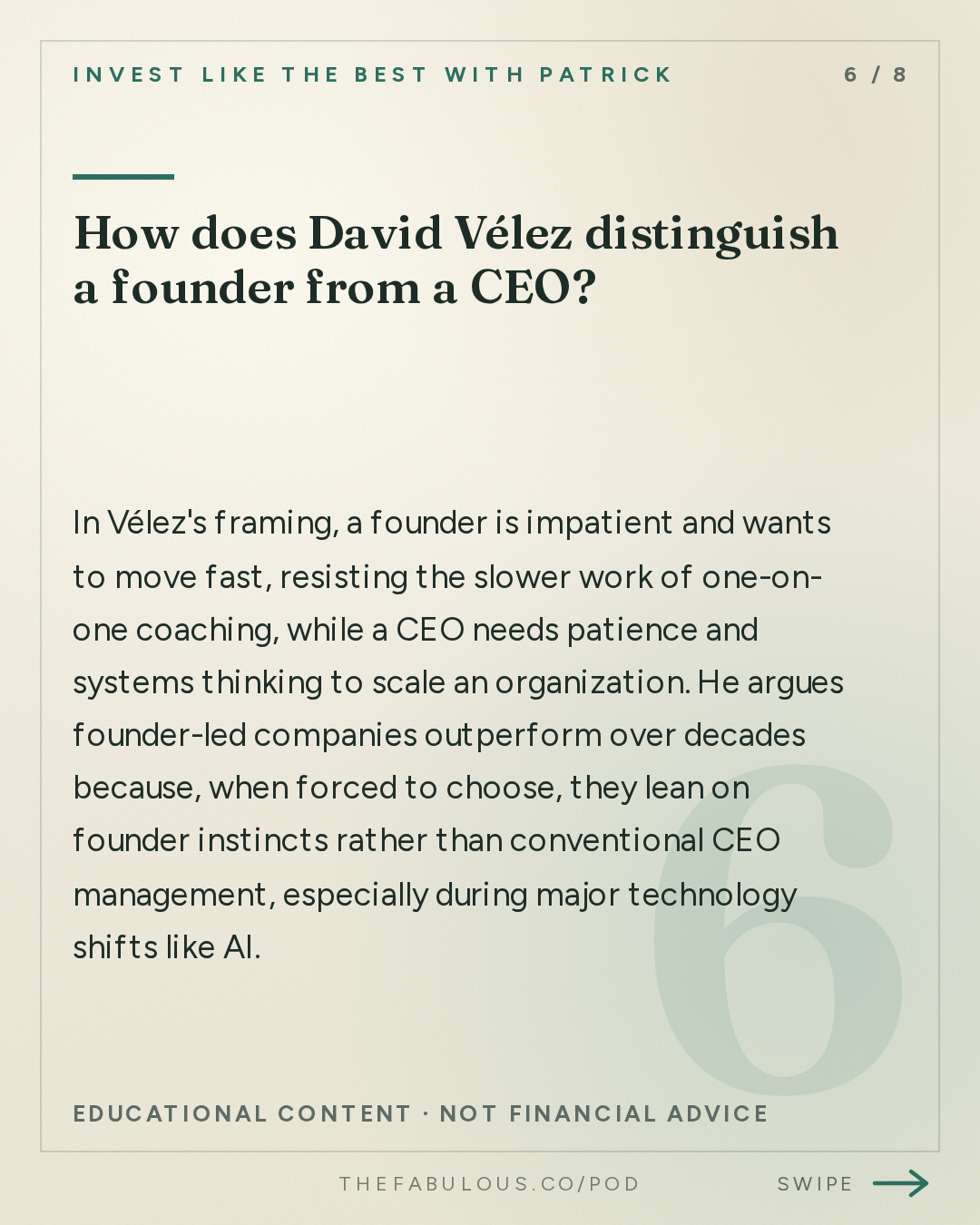 How does David Vélez distinguish a founder from a CEO? — Invest Like the Best with Patrick O'Shaughnessy: David Vélez - Building Nubank and the Future of Global Banking - [Invest Like the Best, EP.495]