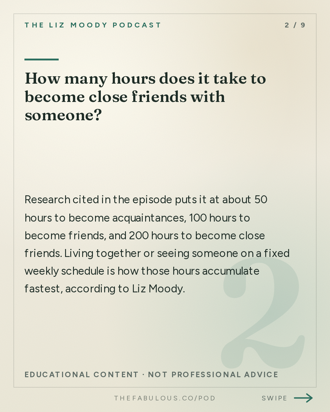 How many hours does it take to become close friends with someone? — The Liz Moody Podcast: Sitcom Friend Fall: Make Your Friendships Feel Like The Ones You See On TV