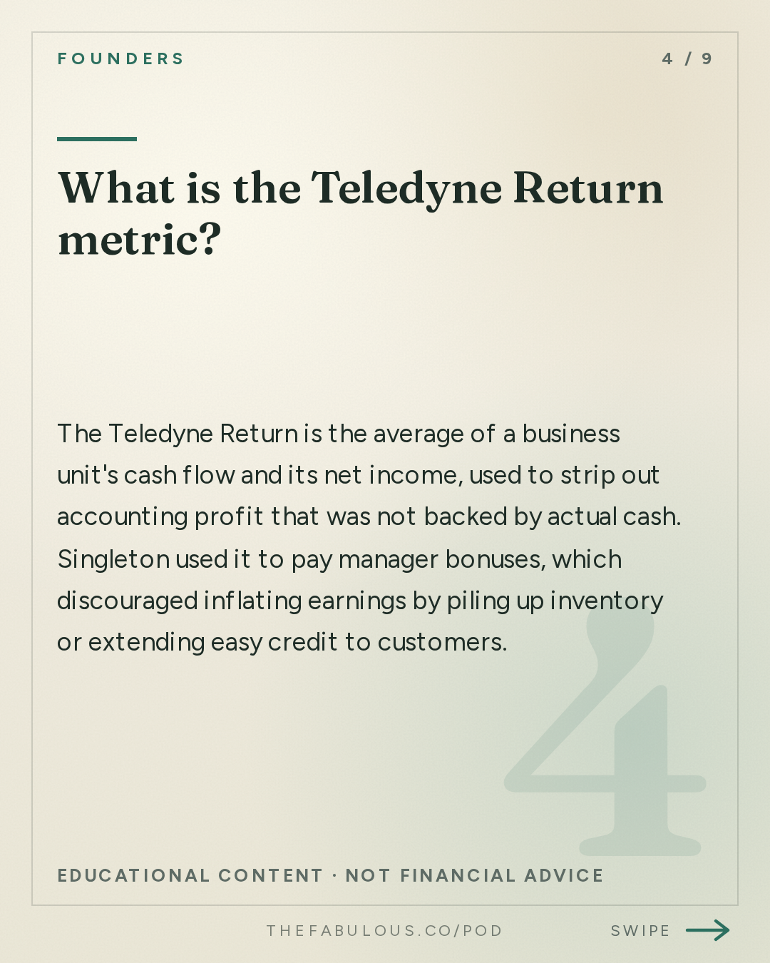 What is the Teledyne Return metric? — Founders: #431 How Henry Singleton Worked