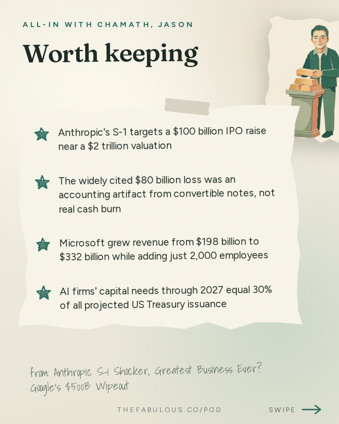 Worth keeping — All-In with Chamath, Jason, Sacks & Friedberg: Anthropic S-1 Shocker, Greatest Business Ever? Google's $500B Wipeout, Midterm Predictions