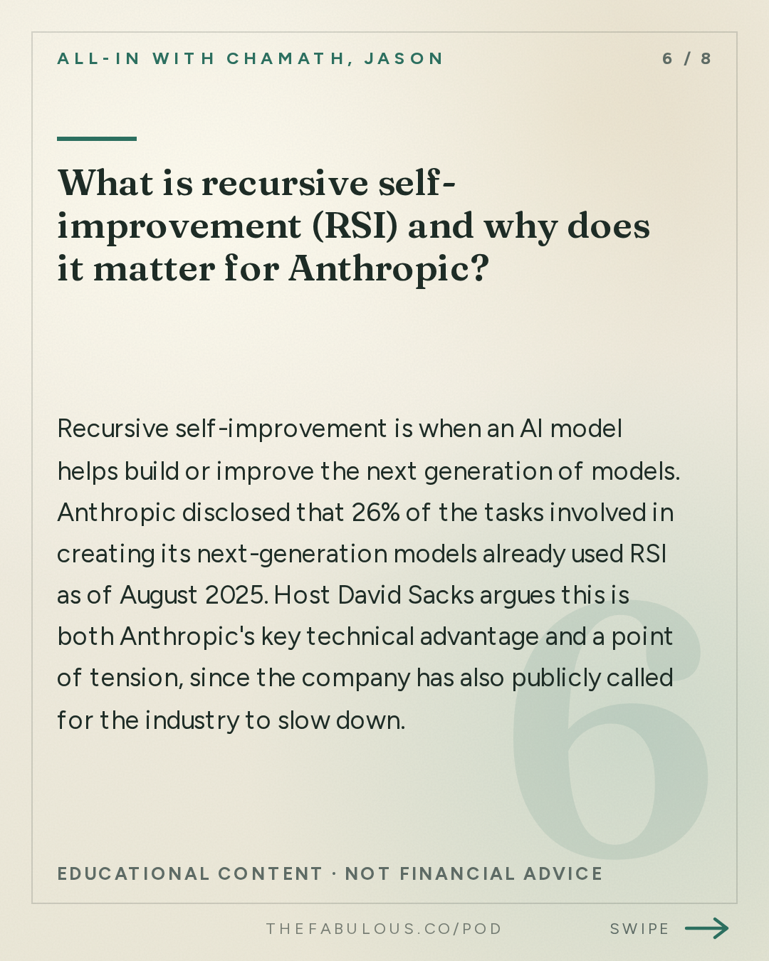 What is recursive self-improvement (RSI) and why does it matter for Anthropic? — All-In with Chamath, Jason, Sacks & Friedberg: Anthropic S-1 Shocker, Greatest Business Ever? Google's $500B Wipeout, Midterm Predictions