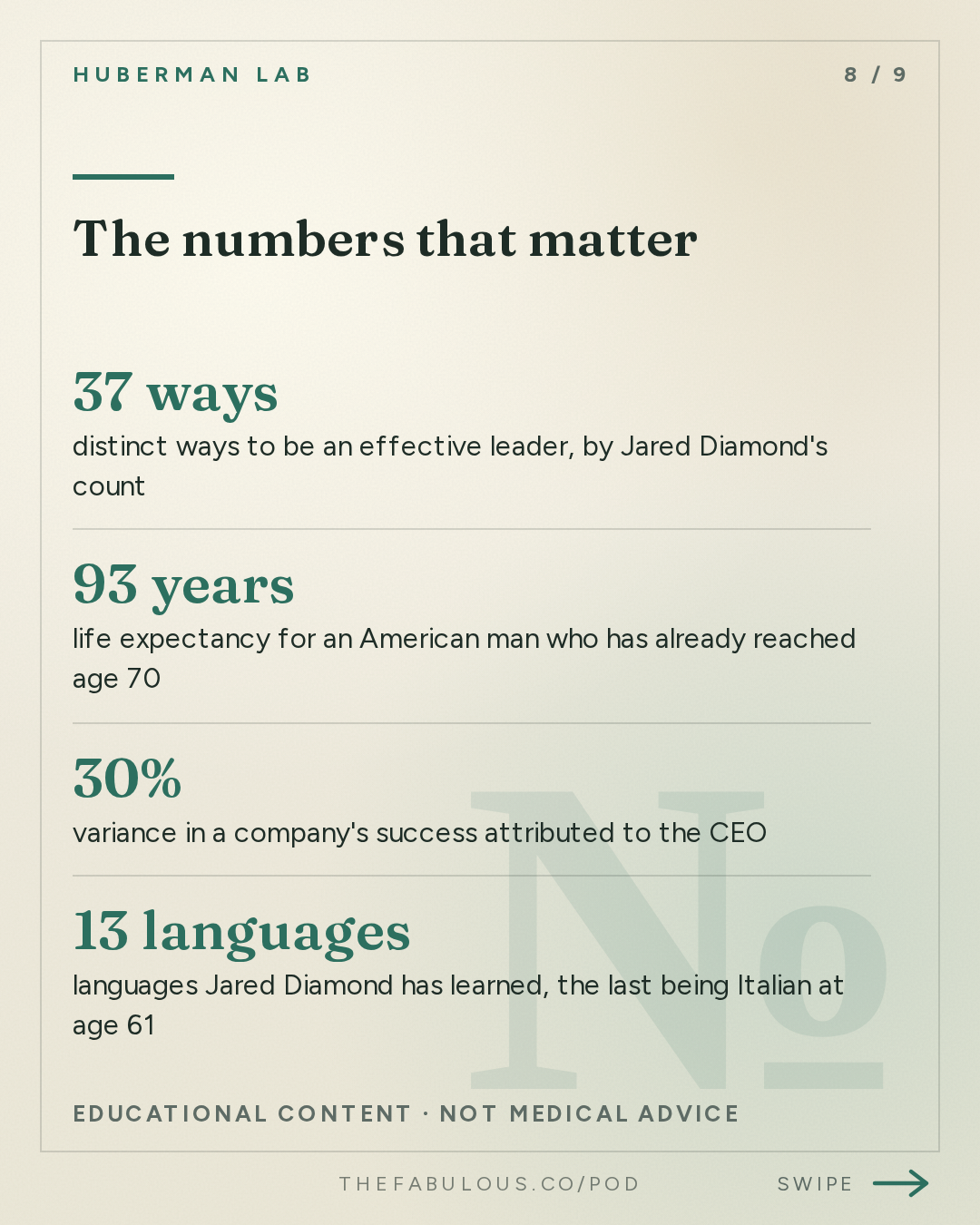 The numbers that matter — Huberman Lab: What Makes Great Leaders & How to Live an Extraordinary Life | Dr. Jared Diamond