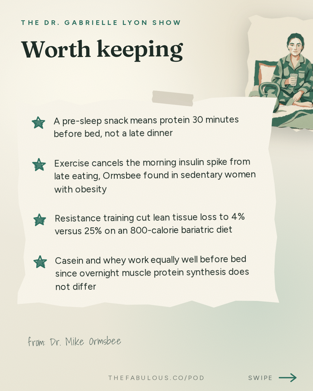Worth keeping — The Dr. Gabrielle Lyon Show: Dr. Mike Ormsbee: Eating Before Bed - What Probes in Belly Fat Revealed About Protein Snacks