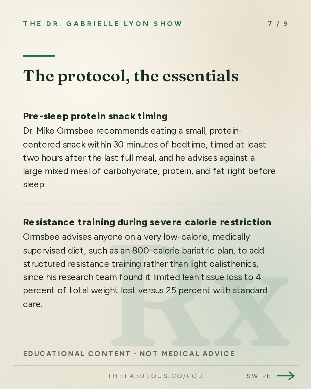 The protocol, the essentials — The Dr. Gabrielle Lyon Show: Dr. Mike Ormsbee: Eating Before Bed - What Probes in Belly Fat Revealed About Protein Snacks