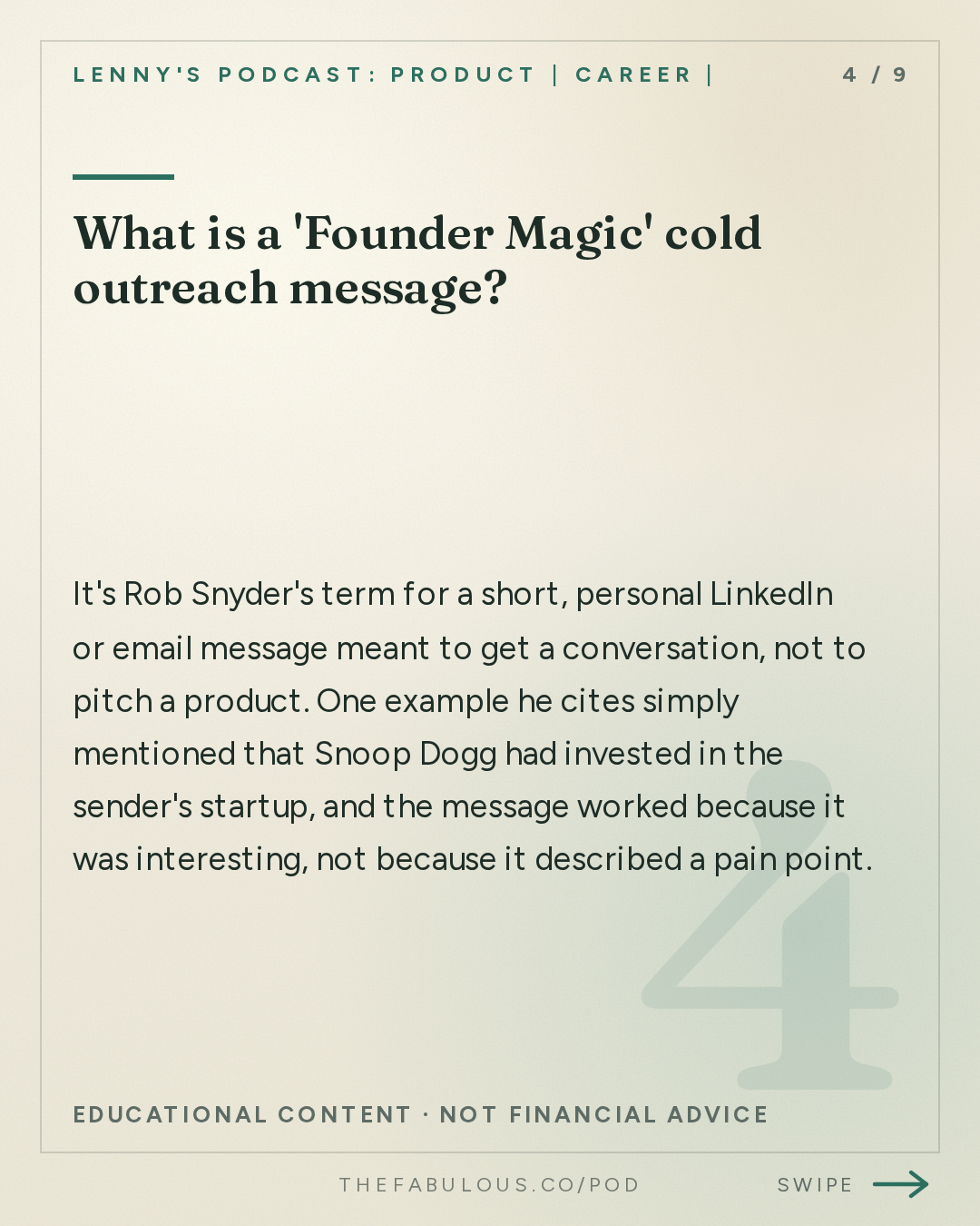What is a 'Founder Magic' cold outreach message? — Lenny's Podcast: Product | Career | Growth: An 86-minute guide to finding PMF | Rob Snyder (Author, The Power of Pull)
