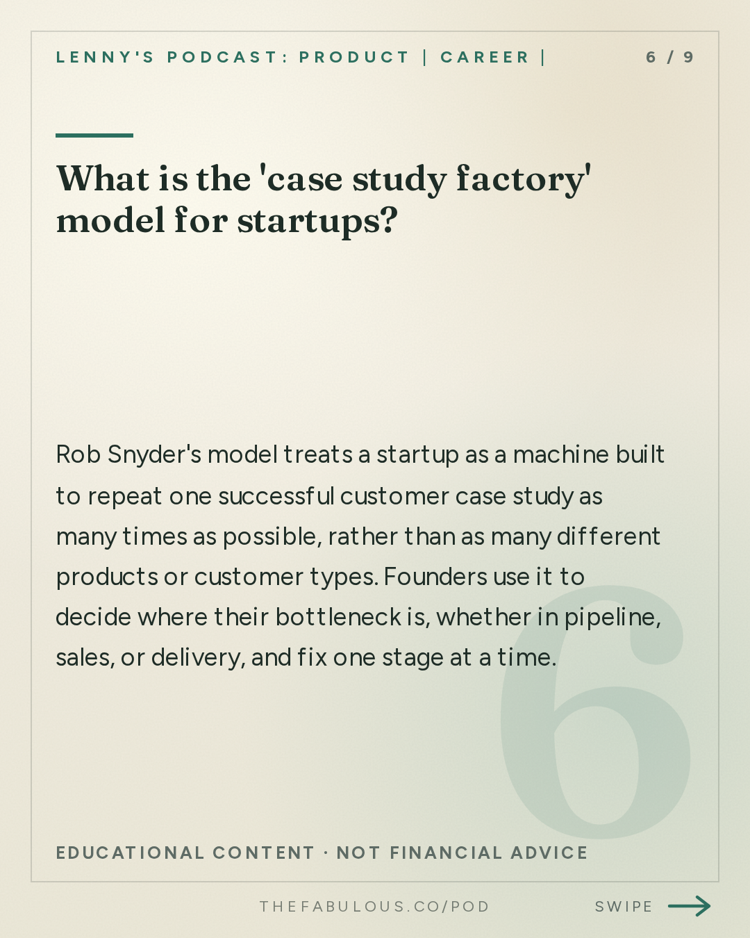 What is the 'case study factory' model for startups? — Lenny's Podcast: Product | Career | Growth: An 86-minute guide to finding PMF | Rob Snyder (Author, The Power of Pull)