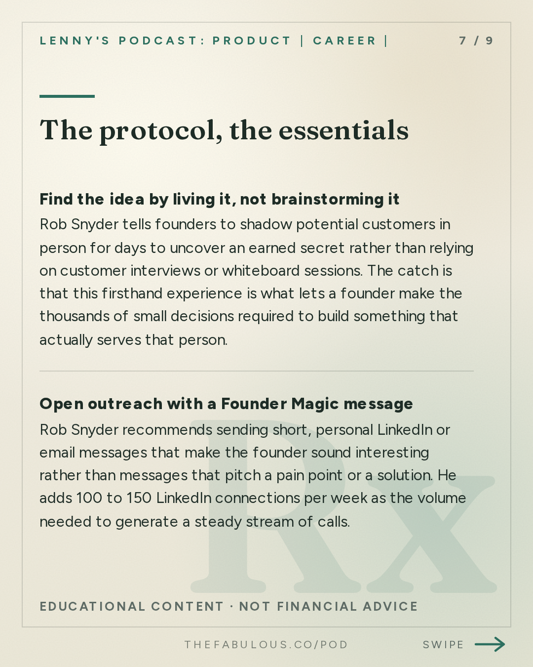The protocol, the essentials — Lenny's Podcast: Product | Career | Growth: An 86-minute guide to finding PMF | Rob Snyder (Author, The Power of Pull)