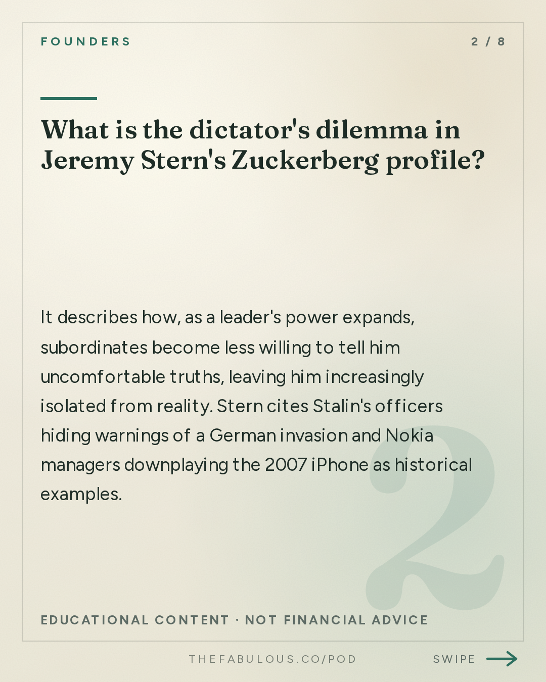 What is the dictator's dilemma in Jeremy Stern's Zuckerberg profile? — Founders: #435 Mark Zuckerberg's Empire