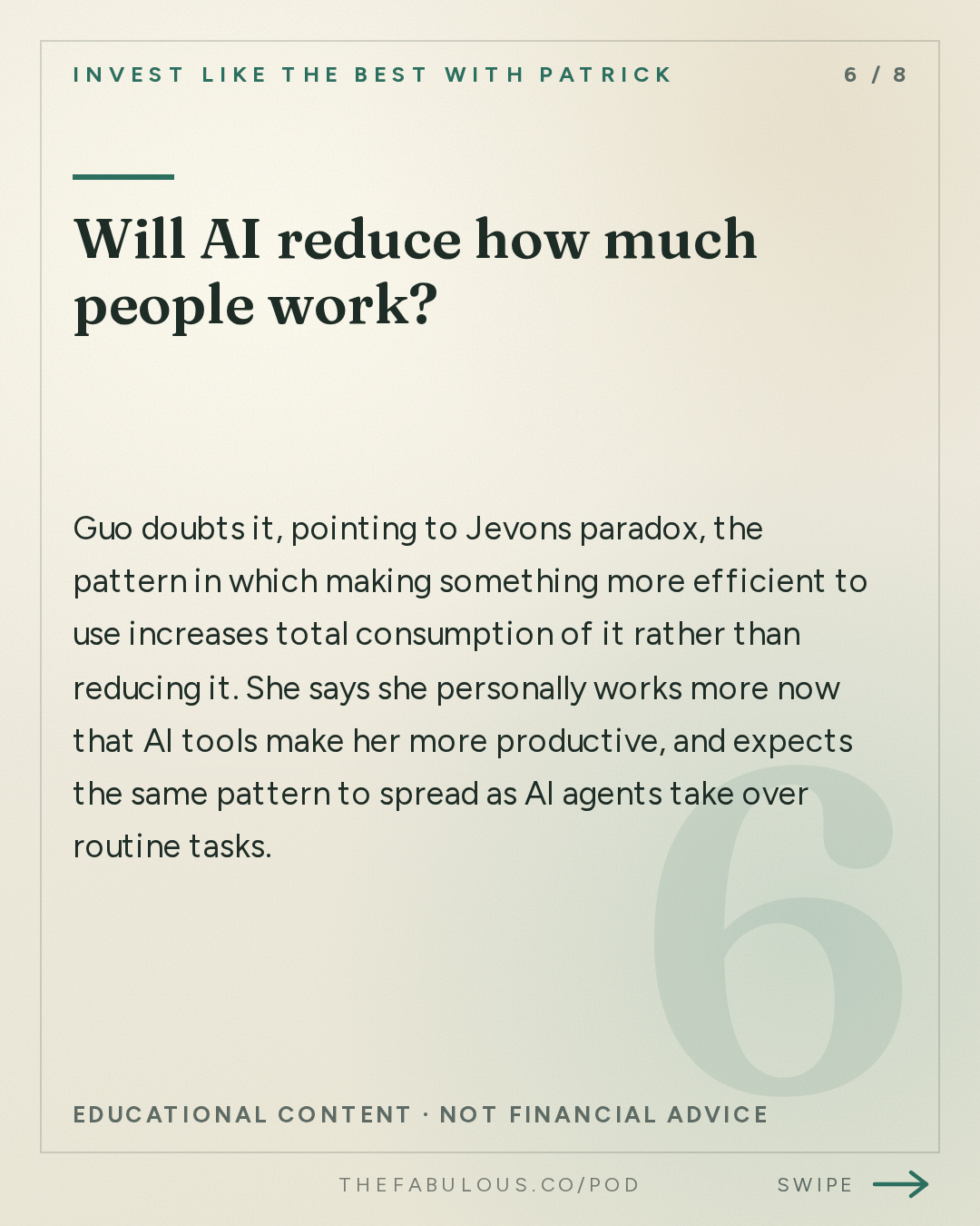Will AI reduce how much people work? — Invest Like the Best with Patrick O'Shaughnessy: Sarah Guo - What the 250 People Building AI Believe - [Invest Like the Best, EP.489]