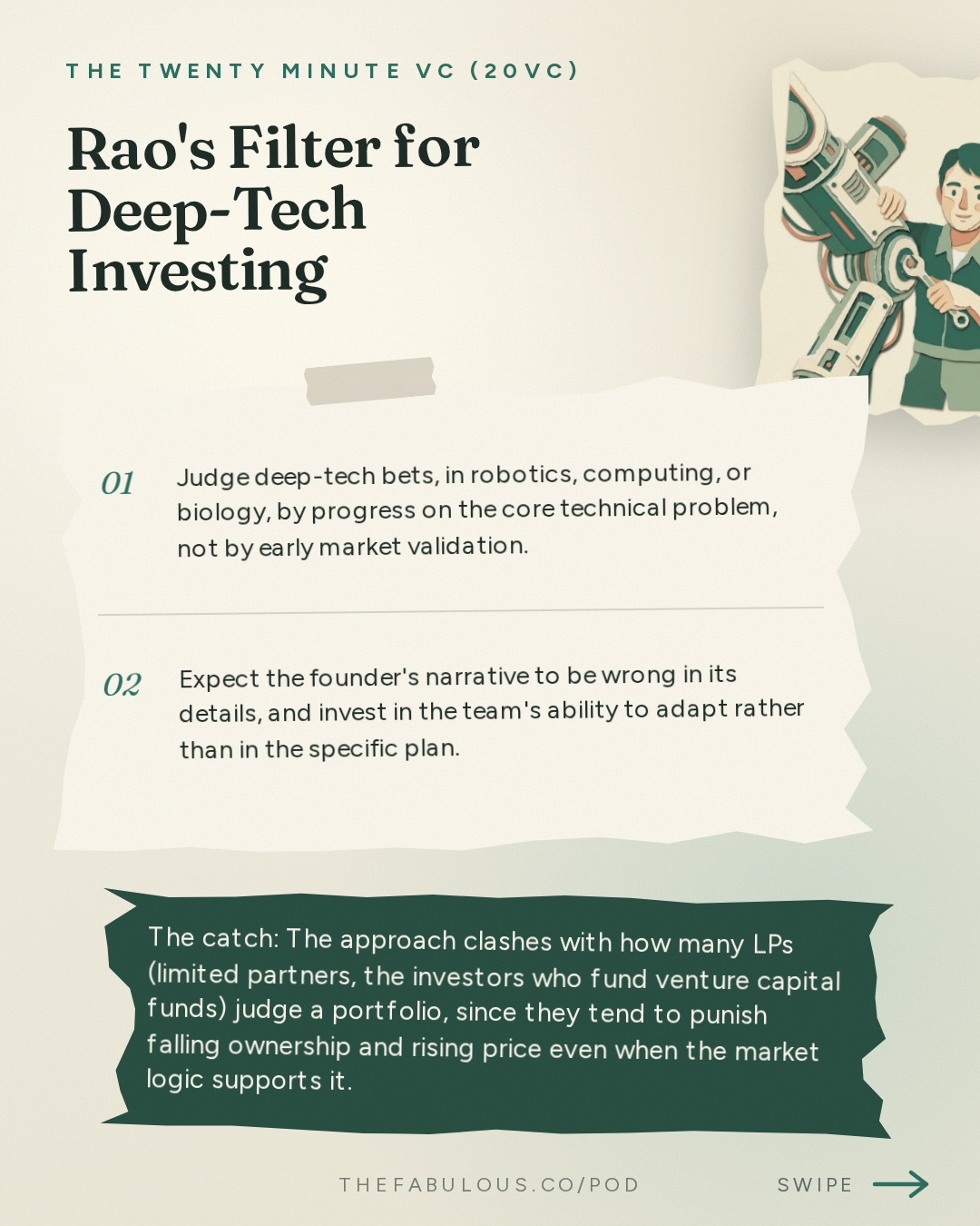 Rao's Filter for Deep-Tech Investing — The Twenty Minute VC (20VC): Venture Capital | Startup Funding | The Pitch: 20VC: Why Robotics Will be 100x Bigger than Coding Agents | Inference Will Be a $10TRN Market: What No One Sees | Why Software Investors are F***** Today with Naveen Rao, Unconventional