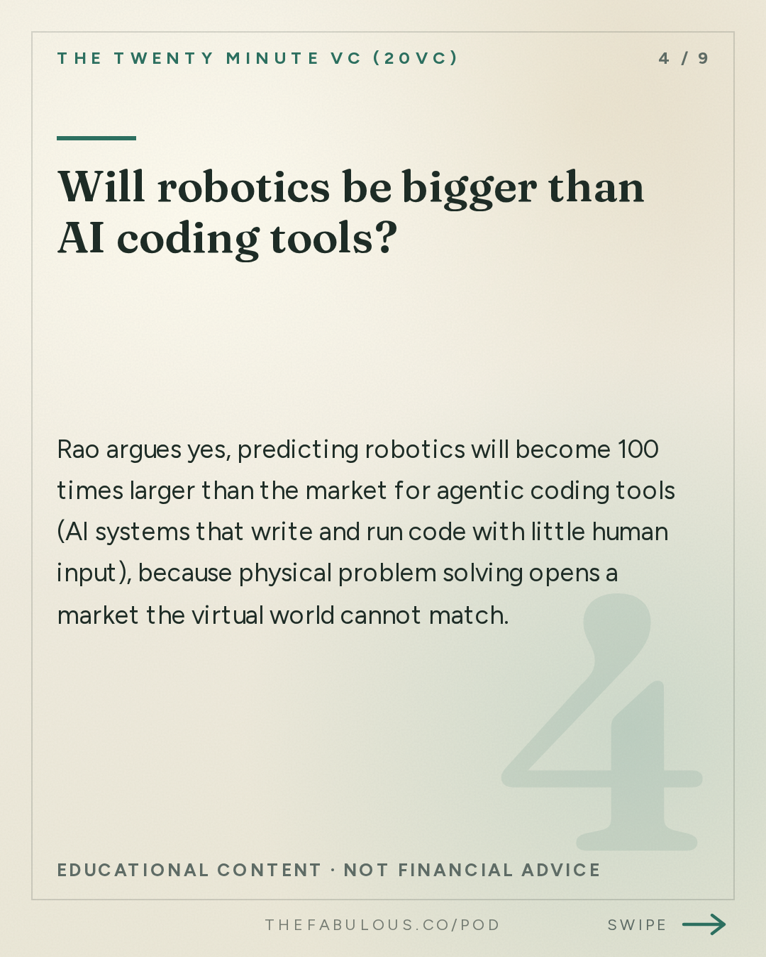 Will robotics be bigger than AI coding tools? — The Twenty Minute VC (20VC): Venture Capital | Startup Funding | The Pitch: 20VC: Why Robotics Will be 100x Bigger than Coding Agents | Inference Will Be a $10TRN Market: What No One Sees | Why Software Investors are F***** Today with Naveen Rao, Unconventional