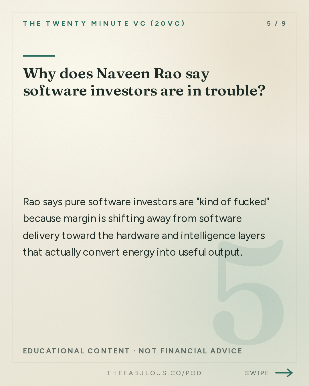 Why does Naveen Rao say software investors are in trouble? — The Twenty Minute VC (20VC): Venture Capital | Startup Funding | The Pitch: 20VC: Why Robotics Will be 100x Bigger than Coding Agents | Inference Will Be a $10TRN Market: What No One Sees | Why Software Investors are F***** Today with Naveen Rao, Unconventional