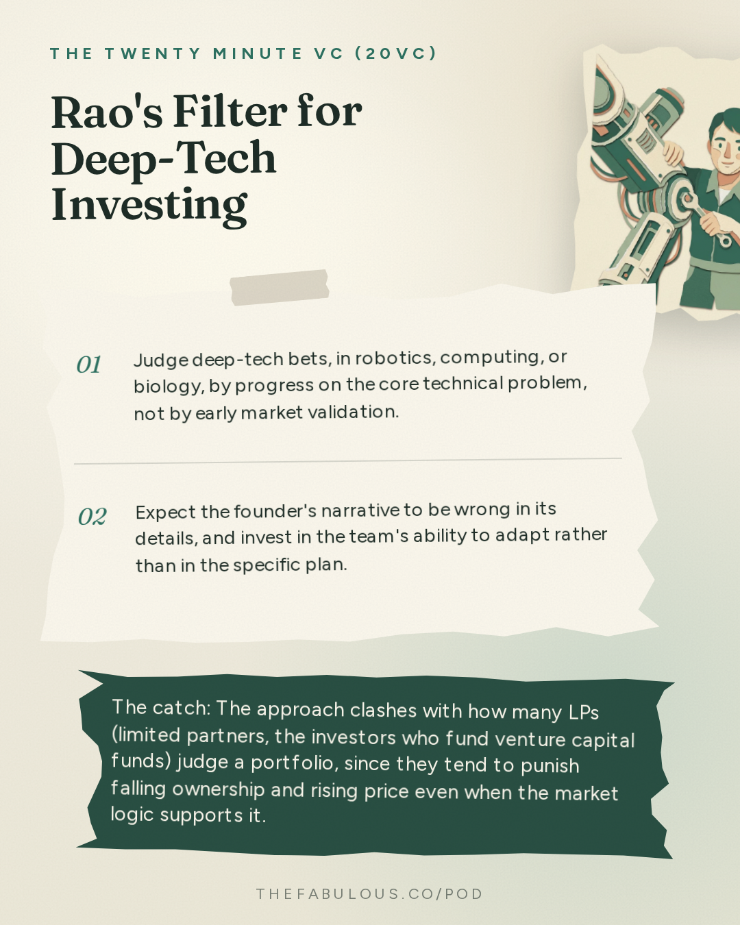Rao's Filter for Deep-Tech Investing — The Twenty Minute VC (20VC): Venture Capital | Startup Funding | The Pitch: 20VC: Why Robotics Will be 100x Bigger than Coding Agents | Inference Will Be a $10TRN Market: What No One Sees | Why Software Investors are F***** Today with Naveen Rao, Unconventional