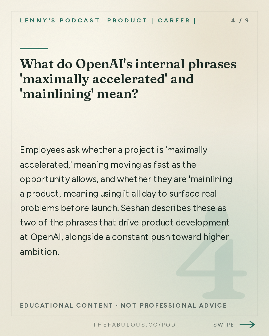 What do OpenAI's internal phrases 'maximally accelerated' and 'mainlining' mean? — Lenny's Podcast: Product | Career | Growth: AI’s third era: the rise of persistent AI coworkers | Tara Seshan (OpenAI’s product lead)