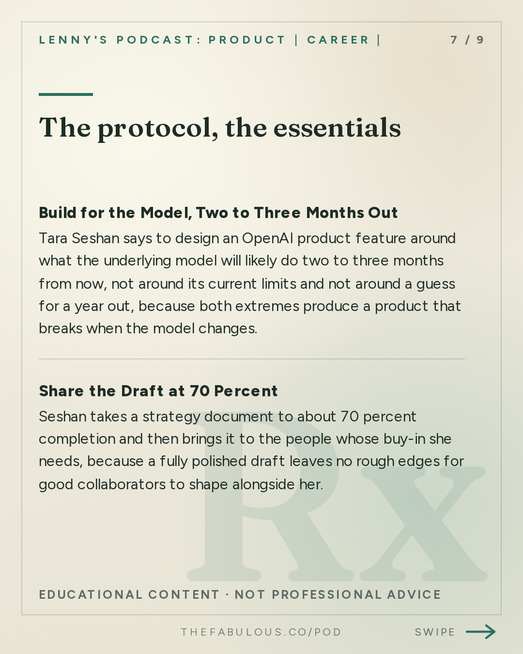 The protocol, the essentials — Lenny's Podcast: Product | Career | Growth: AI’s third era: the rise of persistent AI coworkers | Tara Seshan (OpenAI’s product lead)