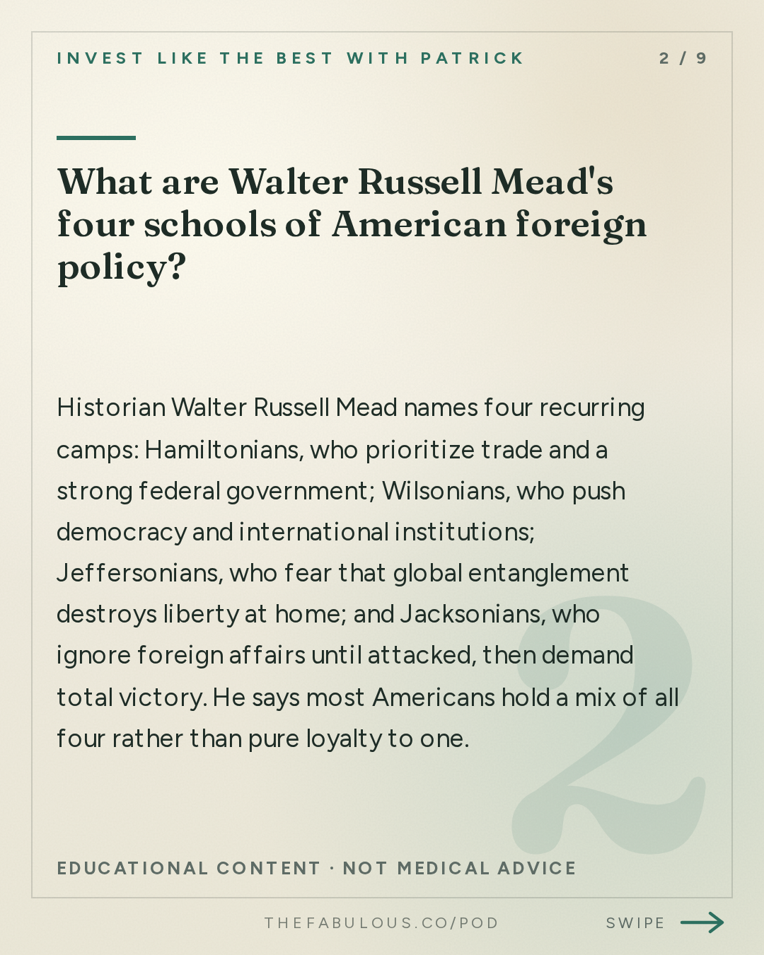 What are Walter Russell Mead's four schools of American foreign policy? — Invest Like the Best with Patrick O'Shaughnessy: Walter Russell Mead - How America Keeps Winning - [Invest Like the Best, EP.490]