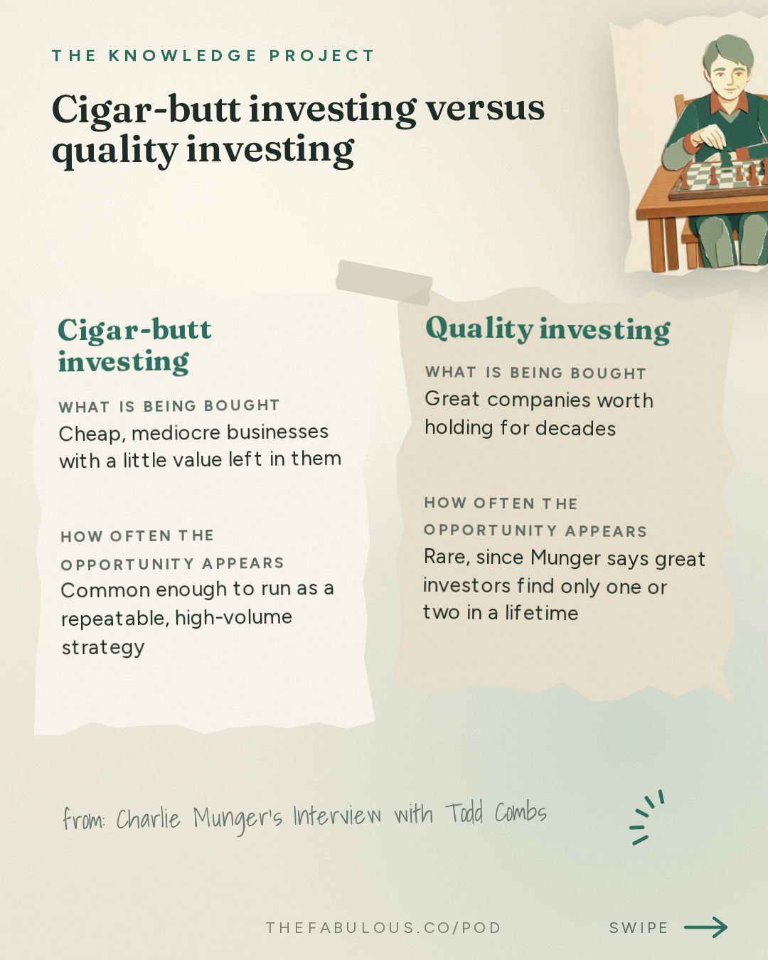 Cigar-butt investing versus quality investing — The Knowledge Project: Charlie Munger's Interview with Todd Combs
