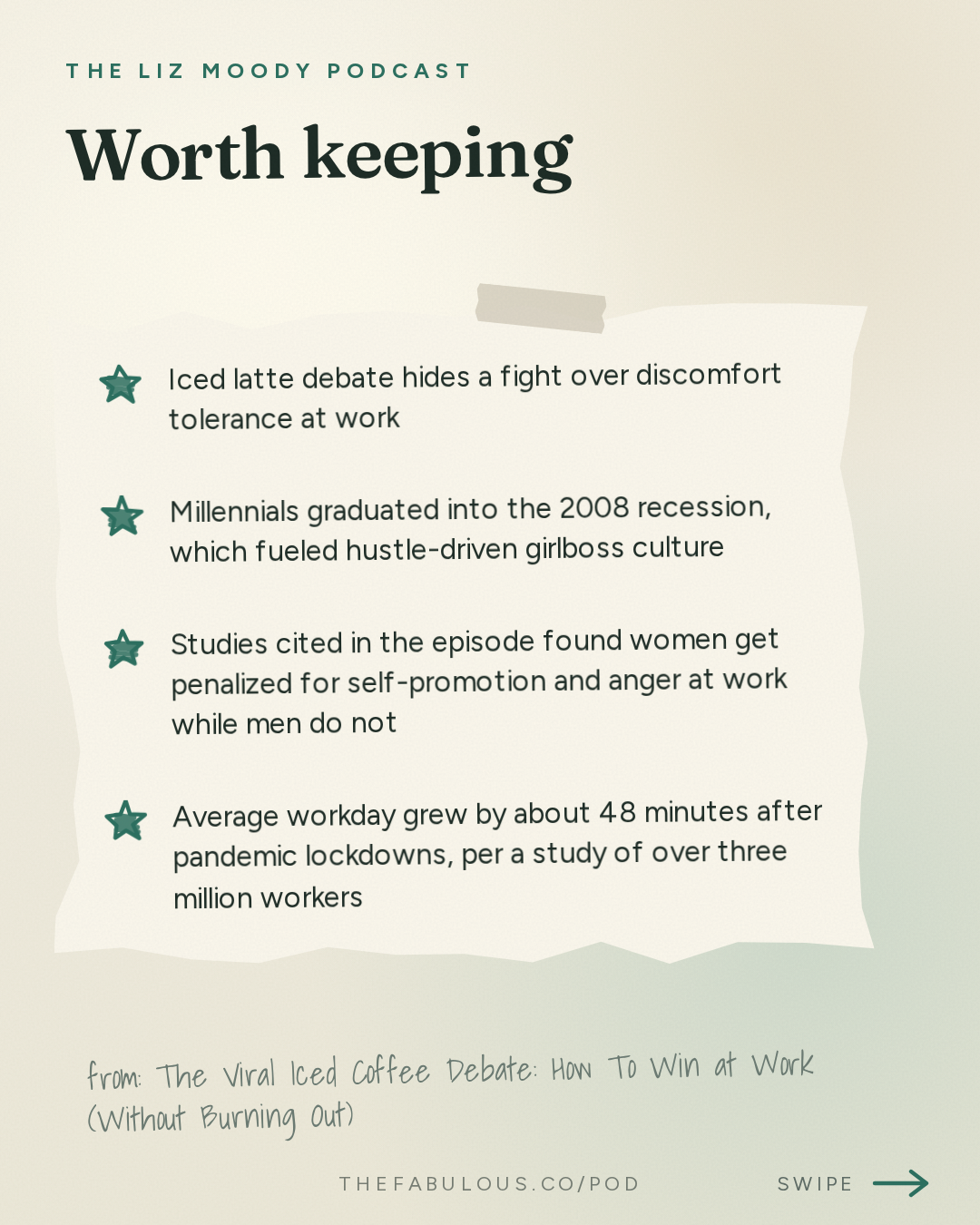 Worth keeping — The Liz Moody Podcast: The Viral Iced Coffee Debate: How To Win at Work (Without Burning Out)