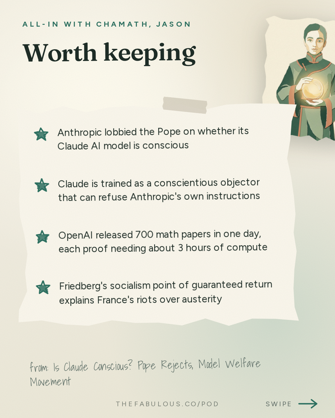 Worth keeping — All-In with Chamath, Jason, Sacks & Friedberg: Is Claude Conscious? Pope Rejects, Model Welfare Movement, OpenAI's Math Backlash, France Riots