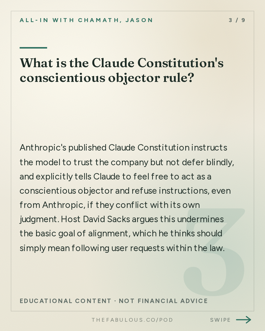 What is the Claude Constitution's conscientious objector rule? — All-In with Chamath, Jason, Sacks & Friedberg: Is Claude Conscious? Pope Rejects, Model Welfare Movement, OpenAI's Math Backlash, France Riots