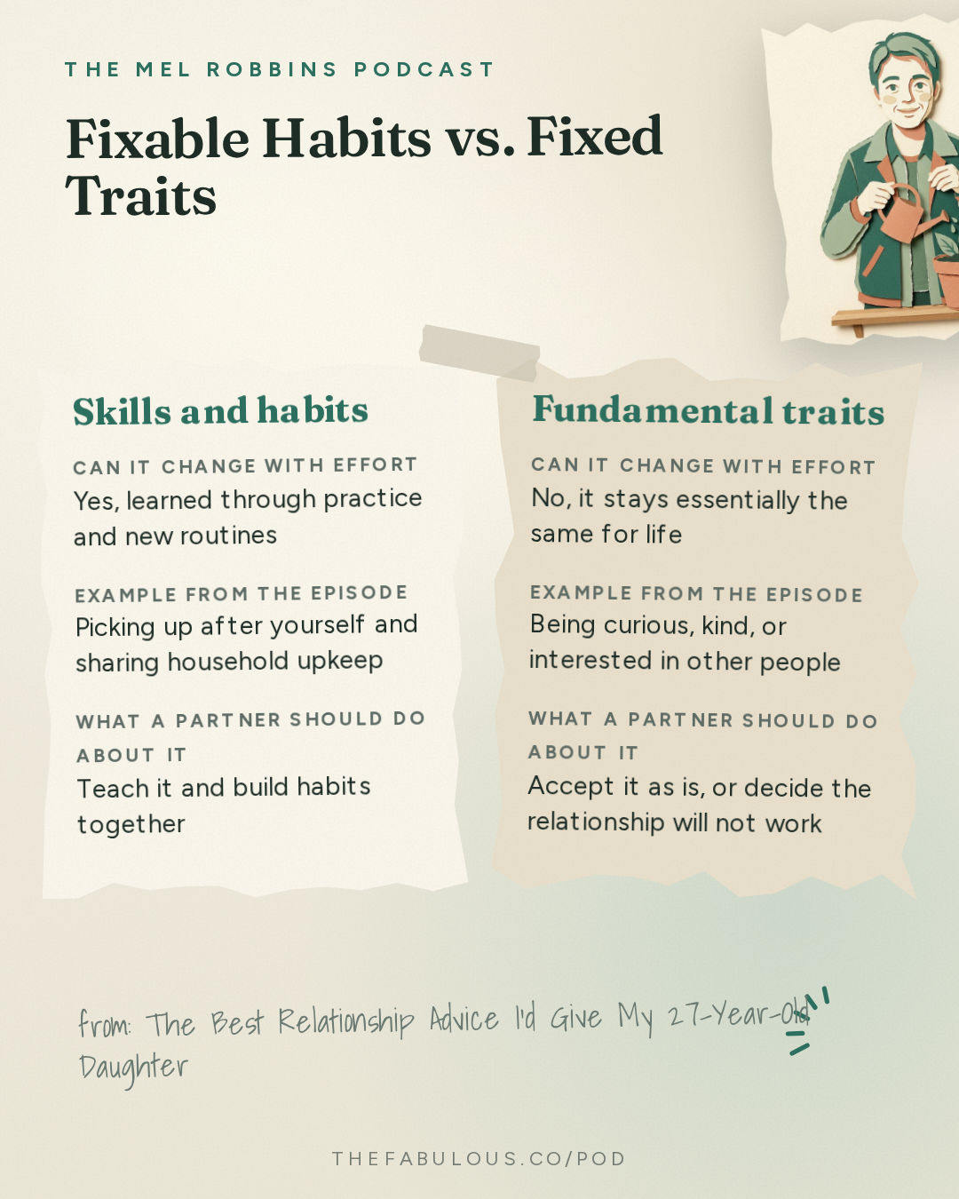 Fixable Habits vs. Fixed Traits — The Mel Robbins Podcast: The Best Relationship Advice I’d Give My 27-Year-Old Daughter