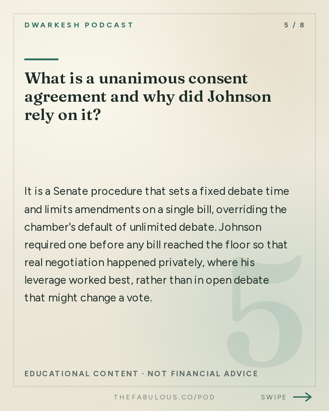 What is a unanimous consent agreement and why did Johnson rely on it? — Dwarkesh Podcast: What I learned about power from LBJ and Robert Moses