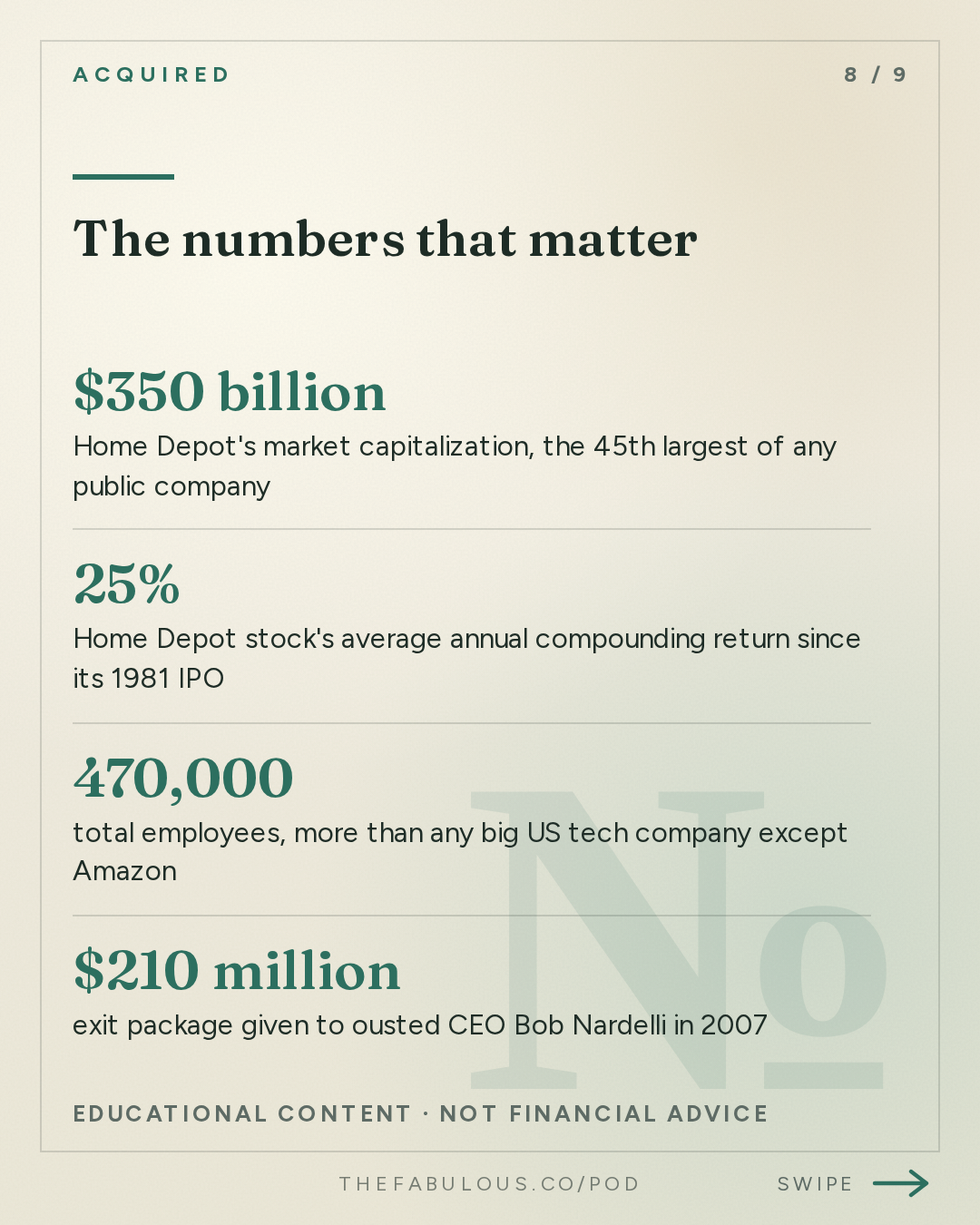 The numbers that matter — Acquired: Home Depot