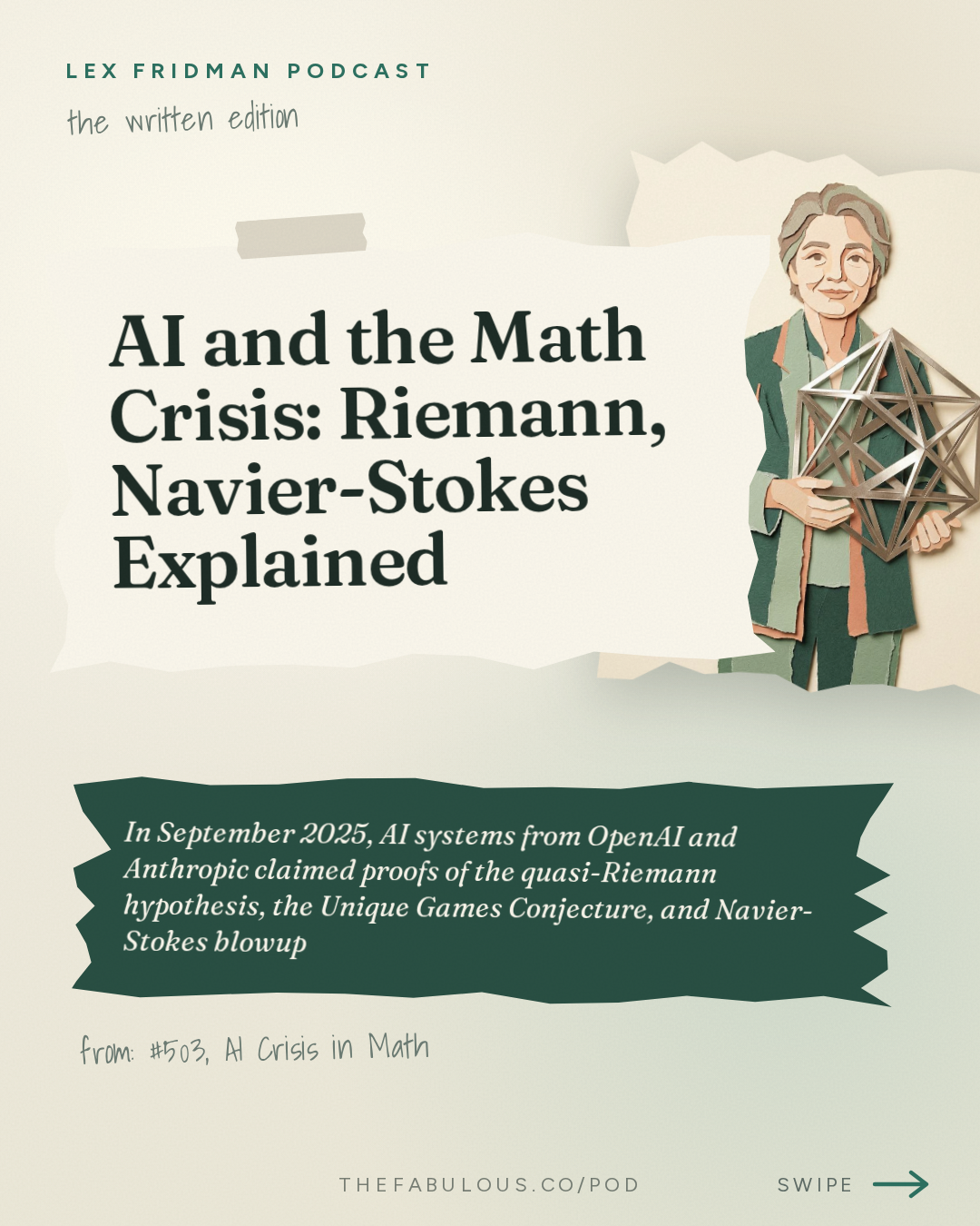 AI and the Math Crisis: Riemann, Navier-Stokes Explained — Lex Fridman Podcast: #503 – AI Crisis in Math: Navier-Stokes, Riemann Hypothesis & Complexity Theory