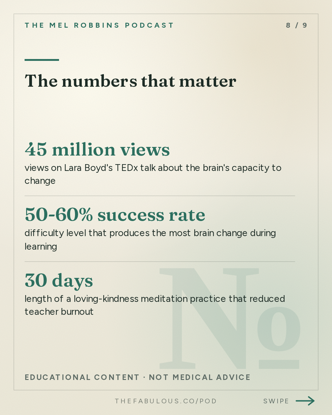 The numbers that matter — The Mel Robbins Podcast: #1 Neuroscientist: After Listening to This, Your Brain Will Not Be the Same