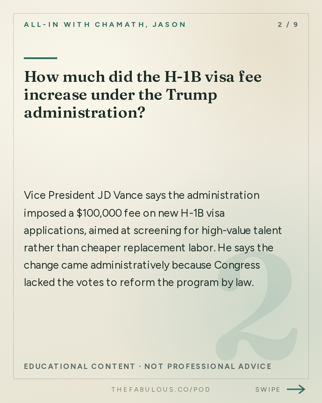 How much did the H-1B visa fee increase under the Trump administration? — All-In with Chamath, Jason, Sacks & Friedberg: JD Vance on AI, Entitlement Fraud, Iran War, Israel, H-1B Abuse & the Midterms