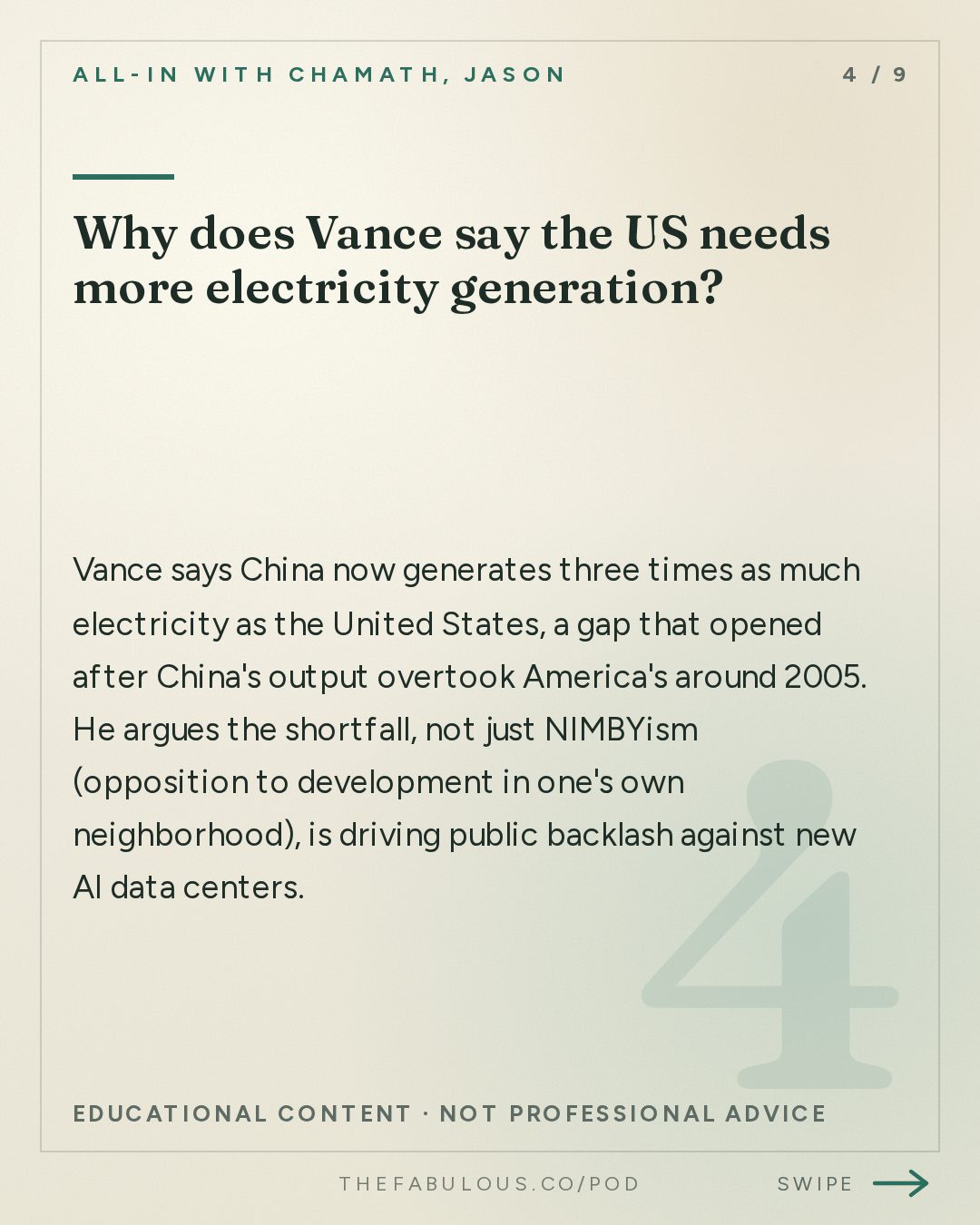 Why does Vance say the US needs more electricity generation? — All-In with Chamath, Jason, Sacks & Friedberg: JD Vance on AI, Entitlement Fraud, Iran War, Israel, H-1B Abuse & the Midterms