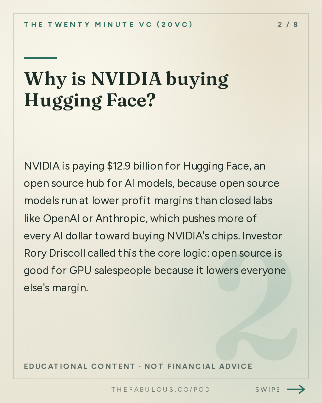 Why is NVIDIA buying Hugging Face? — The Twenty Minute VC (20VC): Venture Capital | Startup Funding | The Pitch: 20VC: NVIDIA Crushes Quarter and Buys Hugging Face | OpenAI Cuts Off Cursor | Instinct Hits $2.5BN Valuation and The Race for AI Assistants | Cognition Raises at $46BN, Linear $2.5BN and Clay $7BN