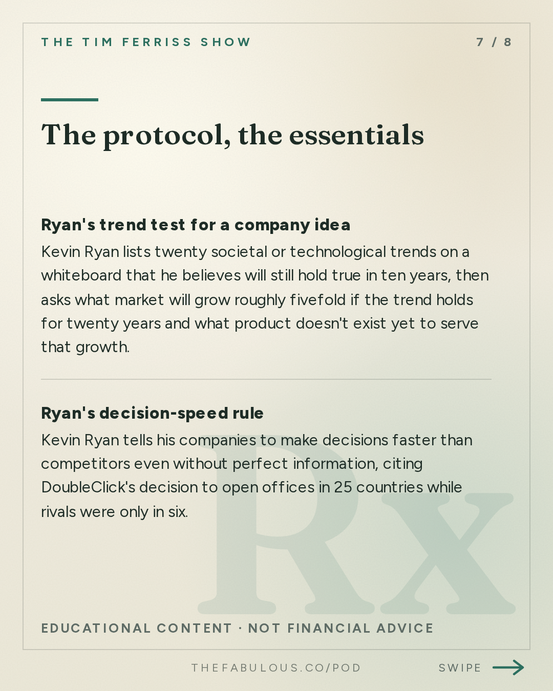 The protocol, the essentials — The Tim Ferriss Show: #884: How to Spot 10-Year Trends and Build Billion-Dollar Companies — Kevin Ryan of DoubleClick, MongoDB, Business Insider, and Many More